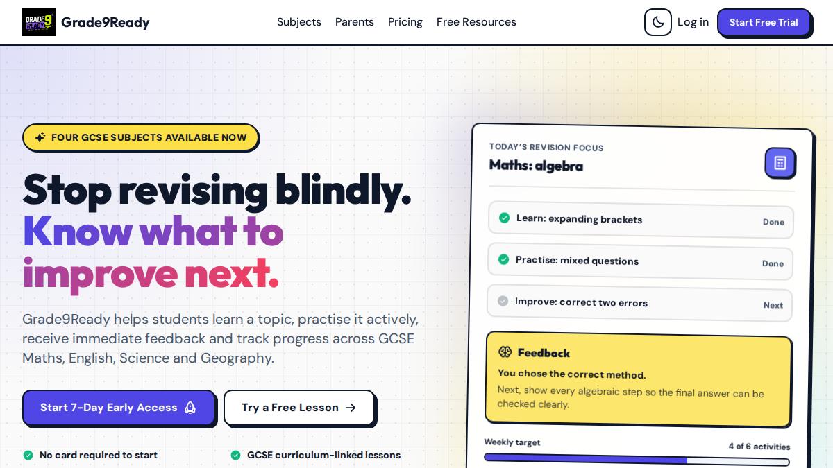 Grade 9 Ready homepage preview