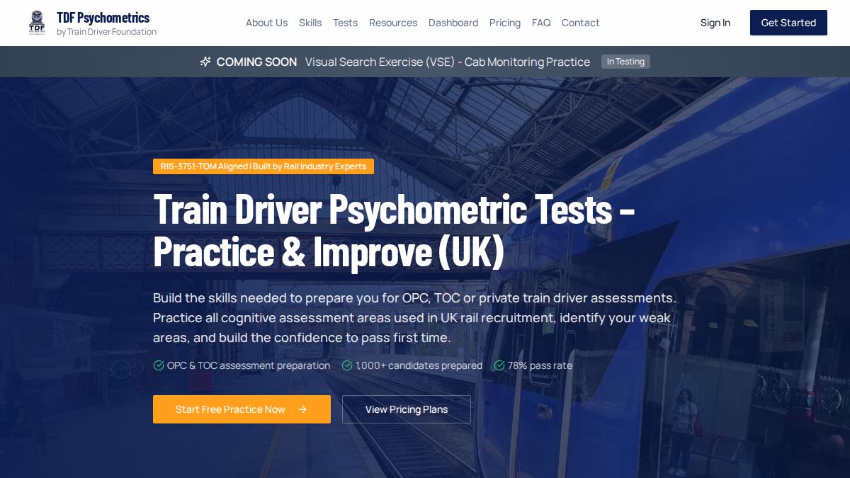 Train Driver Psychometrics homepage preview